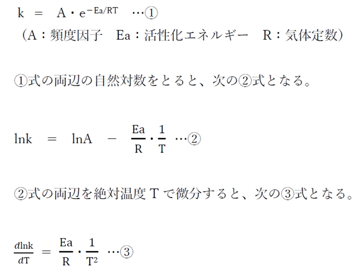 アレニウス式 反応速度定数と反応温度との関係式 91回問21ab