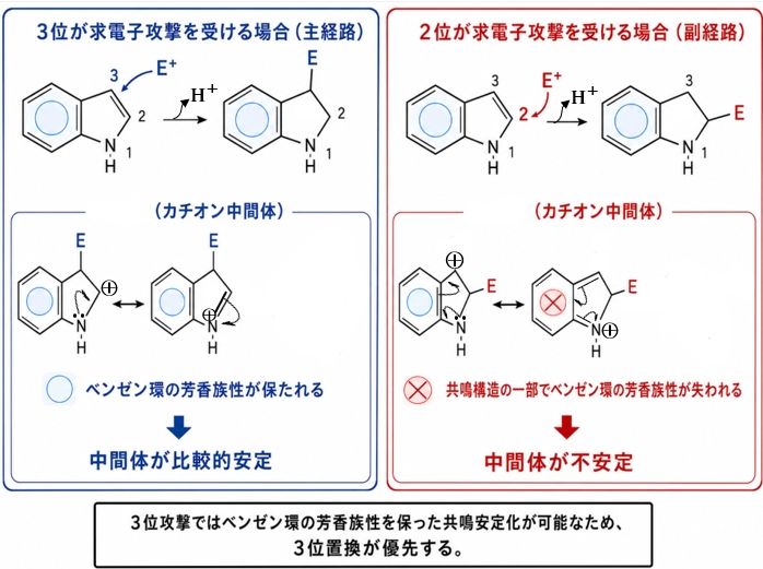 111回薬剤師国家試験問101の解説 インドールのモノ臭素化反応で生じるカチオン中間体