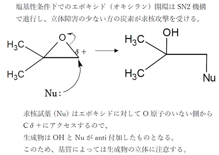 エポキシドの開環の反応機構　酸性と塩基性での違い